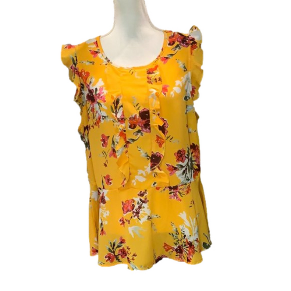 🔥🔥SALE🔥🔥LOUISE PARIS Yellow Floral Frilled Top - Picture 1 of 6